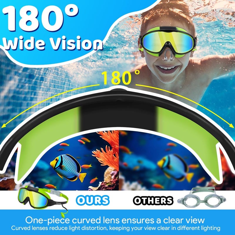 Vvinca Swim Goggles, Kids Goggles with Earplugs& Nose Clip Wide View Anti-Fog/UV Swimming Goggles for Age 3-15 Boys Girls - Image 5